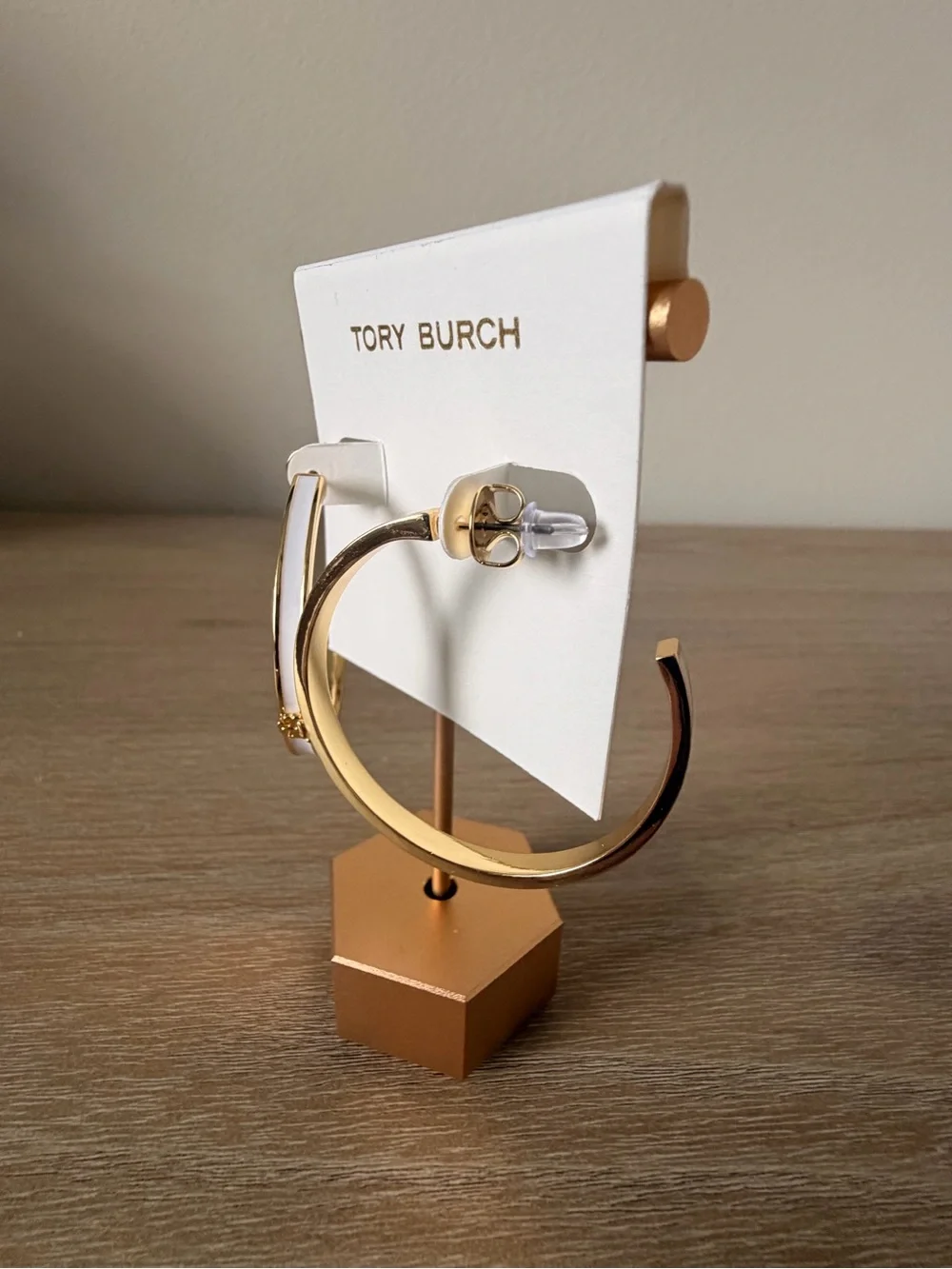 Tory Burch Gold Hoops with White Enamel Trim